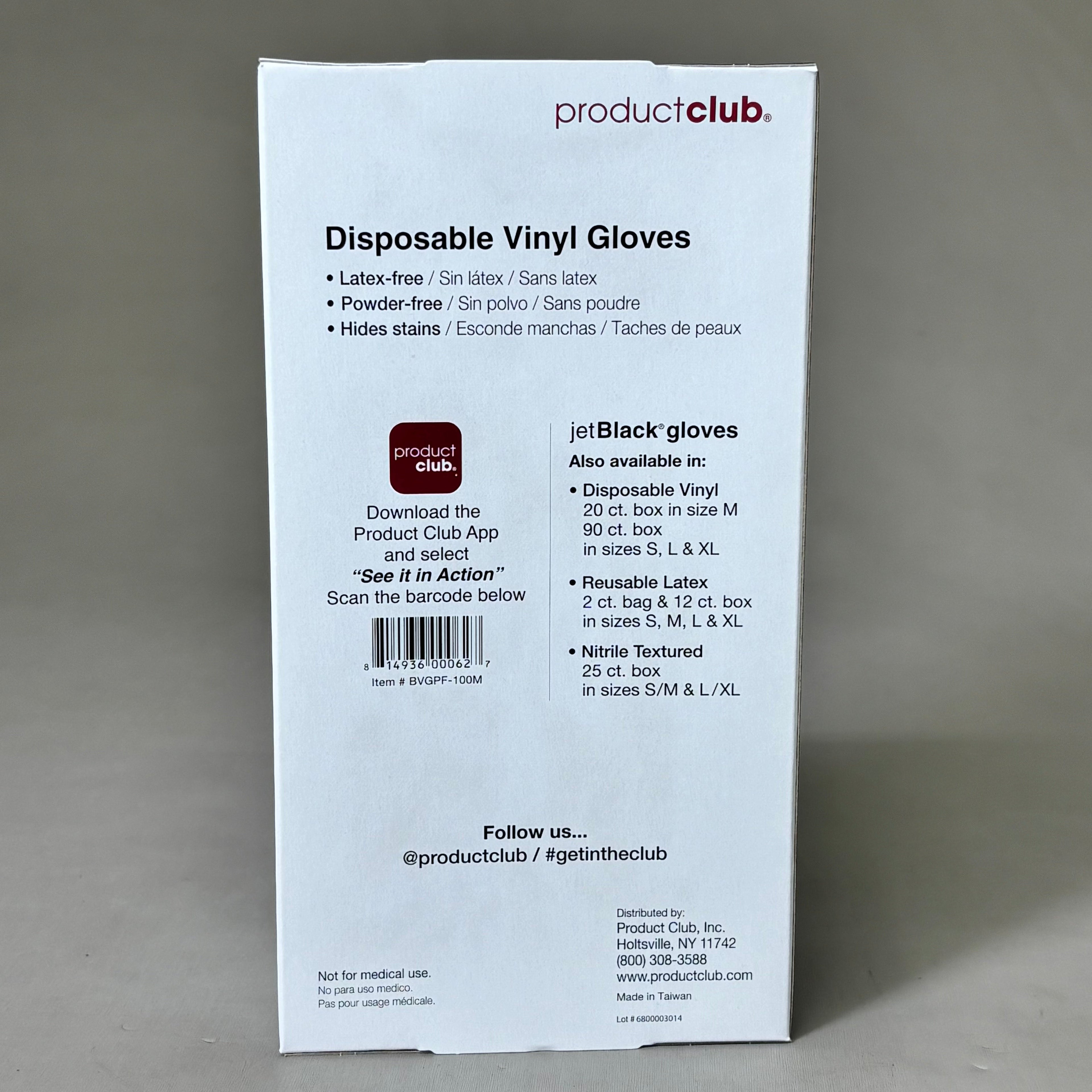 PRODUCT CLUB  (2 PACK, 90 GLOVES EACH) Disposable Vinyl Gloves Long Cuff Sz M