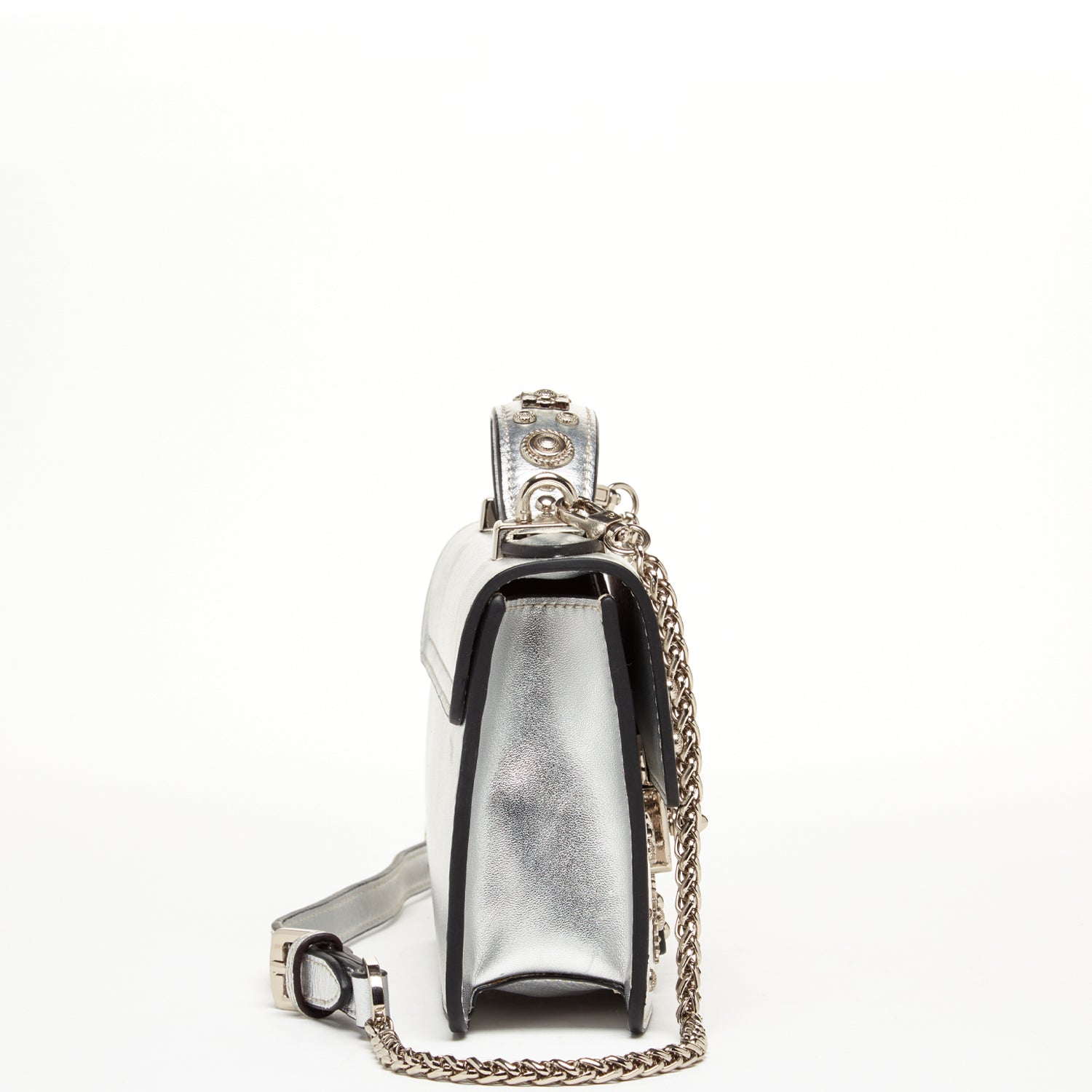 Small Leather Crossbody Bag Studded Silver Purse