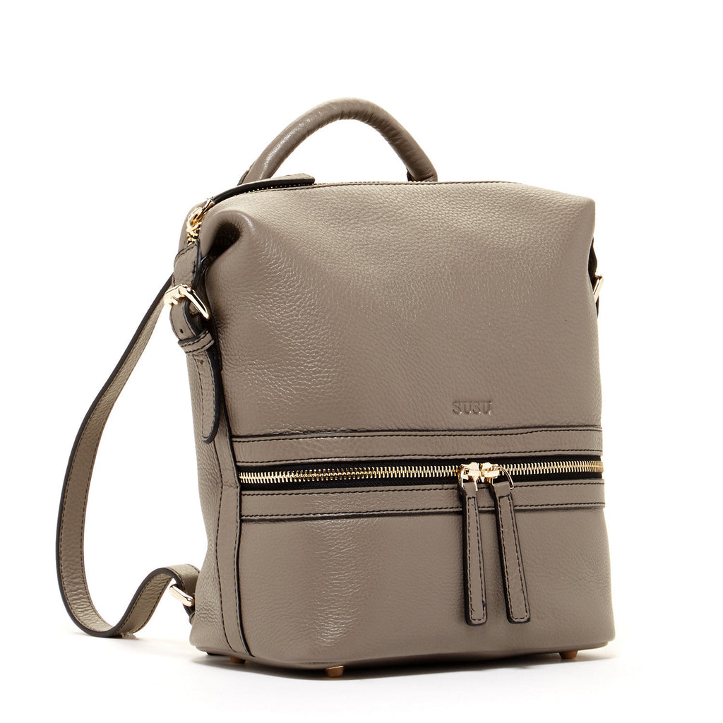 Grey Leather Backpack Purse Convertible Crossbody Bag