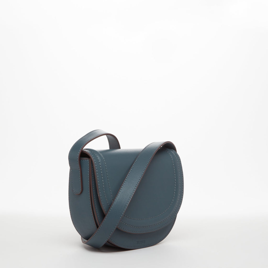 Leather Saddle Bag Blue Crossbody Purse