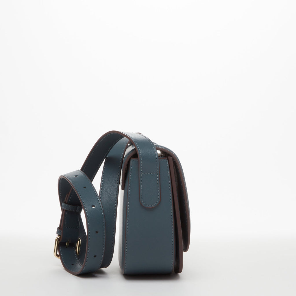 Leather Saddle Bag Blue Crossbody Purse